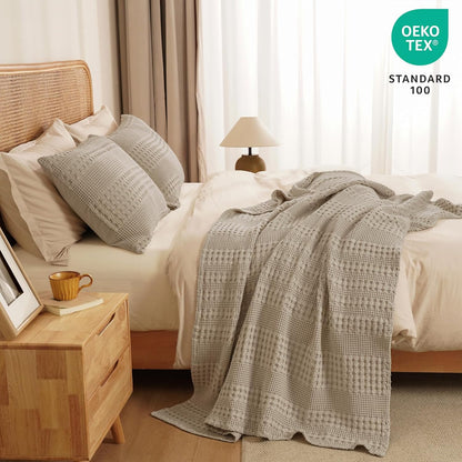 PHF 100% Cotton Waffle Weave Throw Blanket, Soft Lightweight Breathable Cozy Summer Throws for