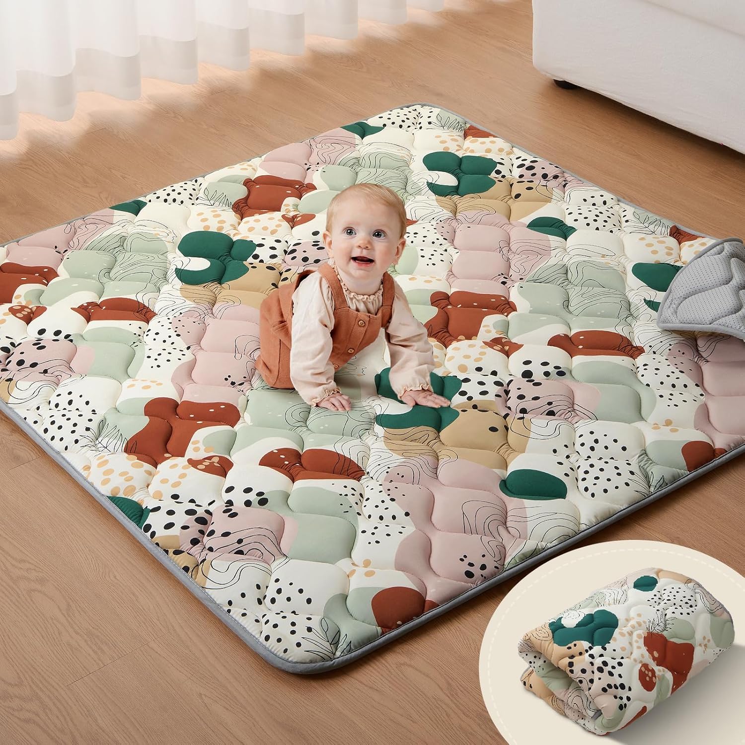 Blissful Diary Portable Baby Play Mats for Floor, Thicken Cushioned Foldable Baby Crawling Mat for