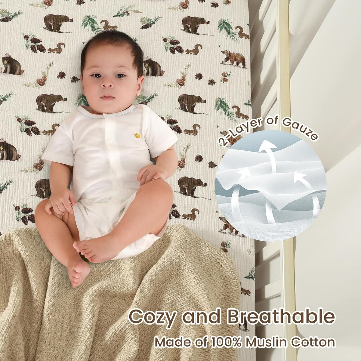 david's kids Muslin Mini Crib Sheets, 2 Pack Cotton Pack N Play Sheets for Boys Girls Neutral, Soft