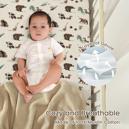 david's kids Muslin Mini Crib Sheets, 2 Pack Cotton Pack N Play Sheets for Boys Girls Neutral, Soft