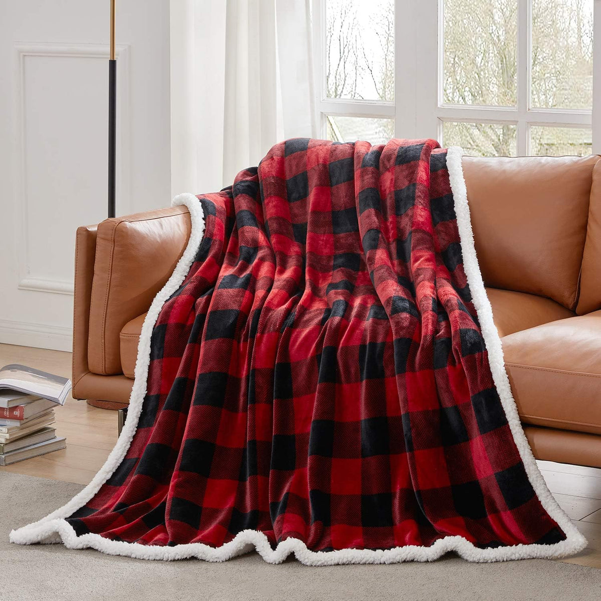 Touchat Sherpa Red and Black Buffalo Plaid Christmas Twin Blanket 60" X 70", Fuzzy Fluffy Soft Cozy