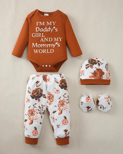 NZRVAWS Newborn Baby Boy Girl Clothes Unisex Infant Romper Pants Set Hat 4-Pack Outfits 0-12 Months