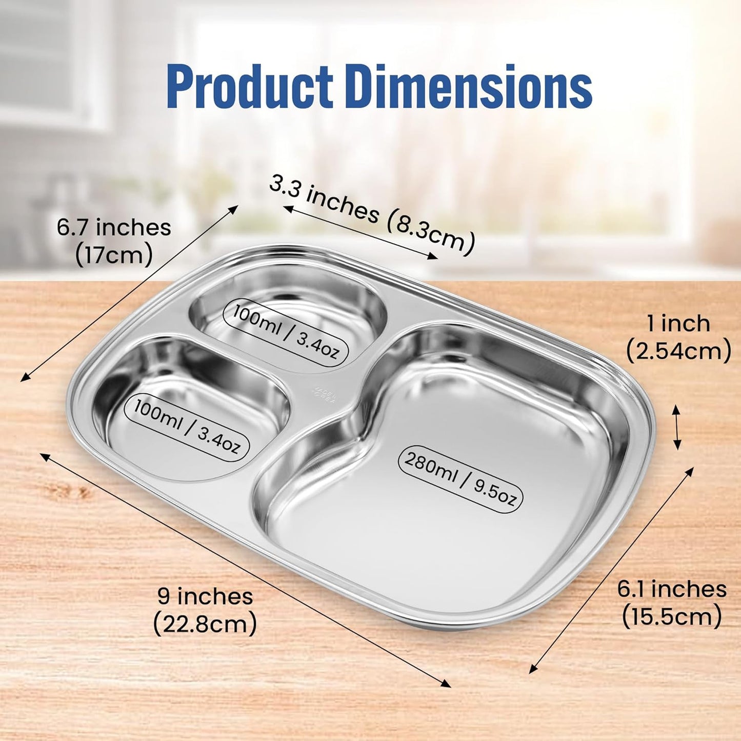 Korean Stainless Steel Divided Plates, Kids Toddlers Babies Tray, BPA Free, Diet Food Control