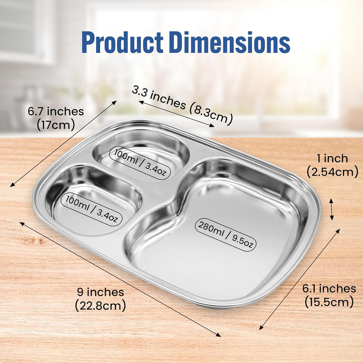 Korean Stainless Steel Divided Plates, Kids Toddlers Babies Tray, BPA Free, Diet Food Control