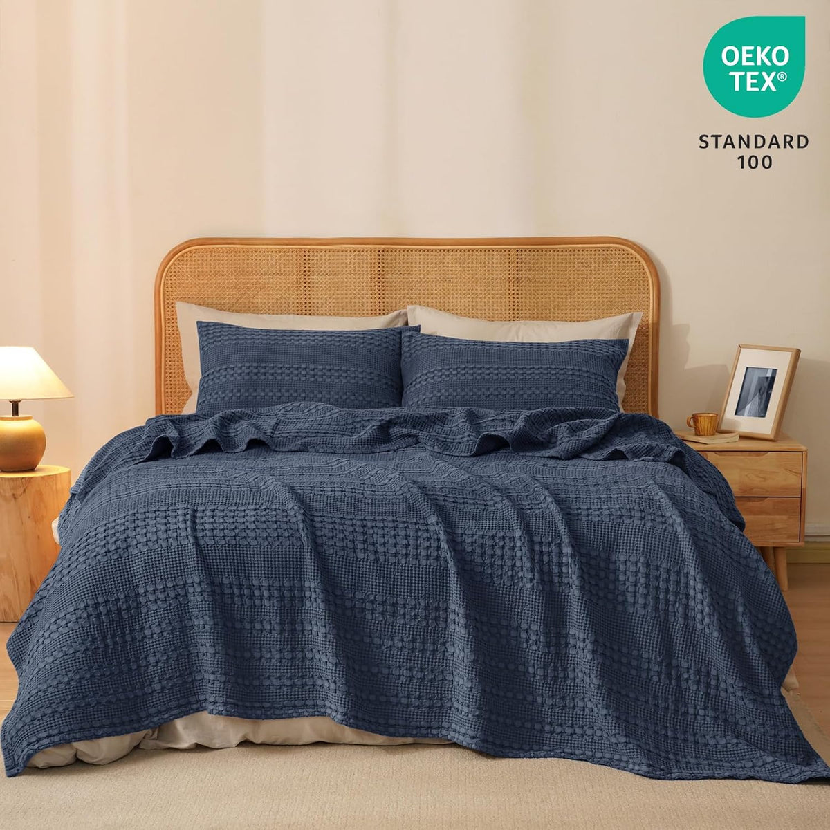 PHF 100% Cotton Waffle Weave Blanket Twin Size, Soft Lightweight Breathable Cozy Summer Blankets