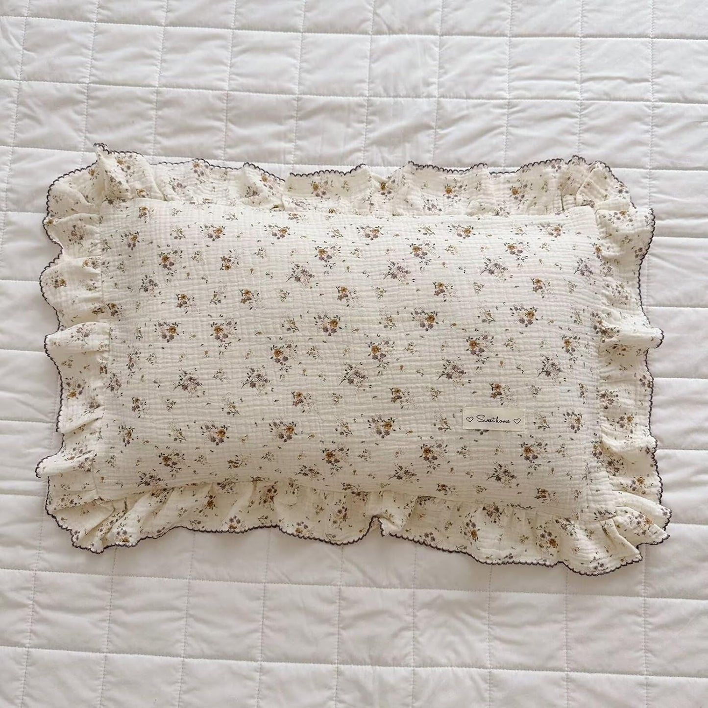 BuLuTu Cotton Muslin Pillow Case King Pillowcase Sweet Floral Design Pillowcases Enveloped Closure