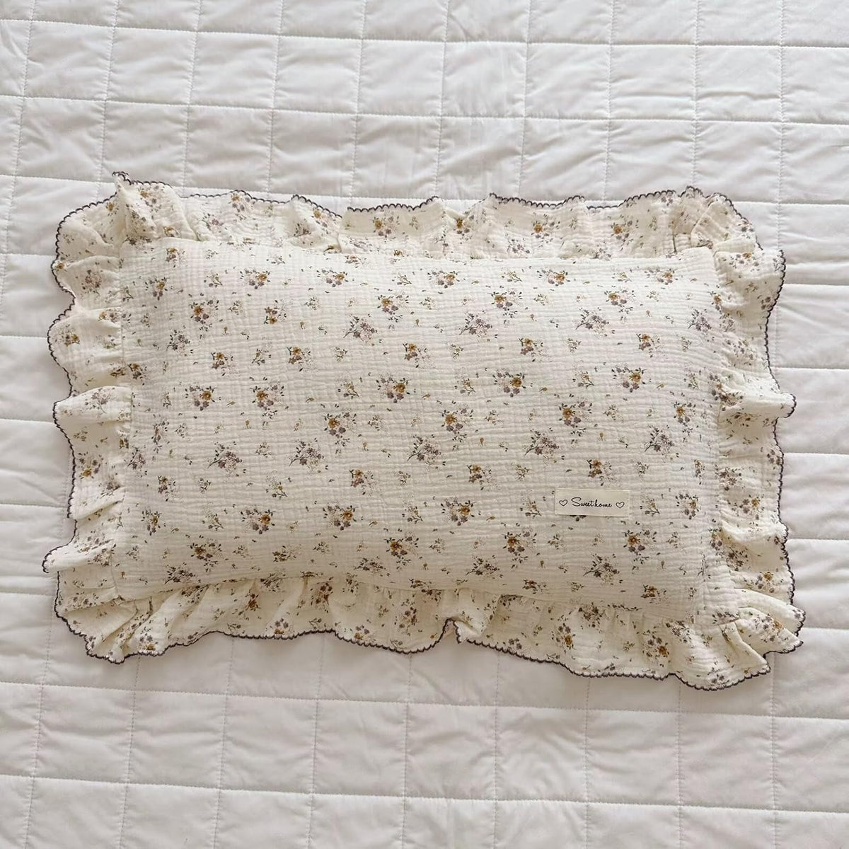 BuLuTu Shabby Chic Floral Toddler Pillow Cases Muslin Standard Size Pillowcases for Girls Kids