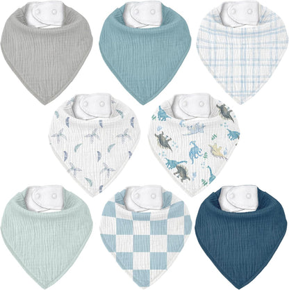 Muslin Baby Bibs 8 Pack, Baby Bandana Drool Bib for Drooling and Teething, Cotton Soft Absorbent