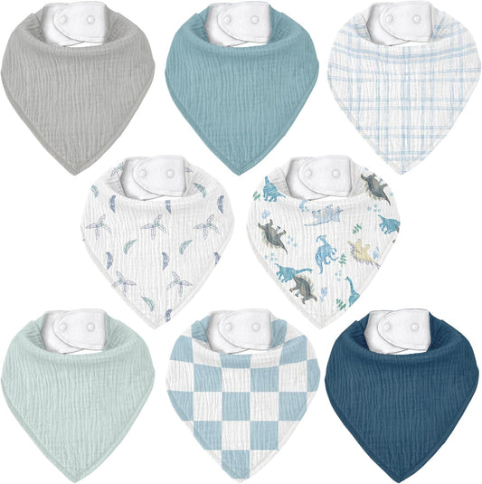 Muslin Baby Bibs 8 Pack, Baby Bandana Drool Bib for Drooling and Teething, Cotton Soft Absorbent