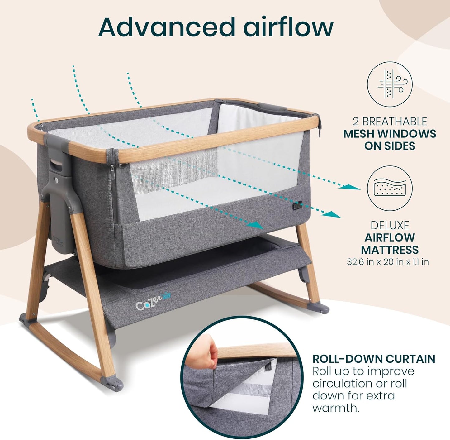CoZee® Air Baby Bassinet & Bedside Sleeper - Rocking Bassinet for Baby, Fast-Folding with Travel