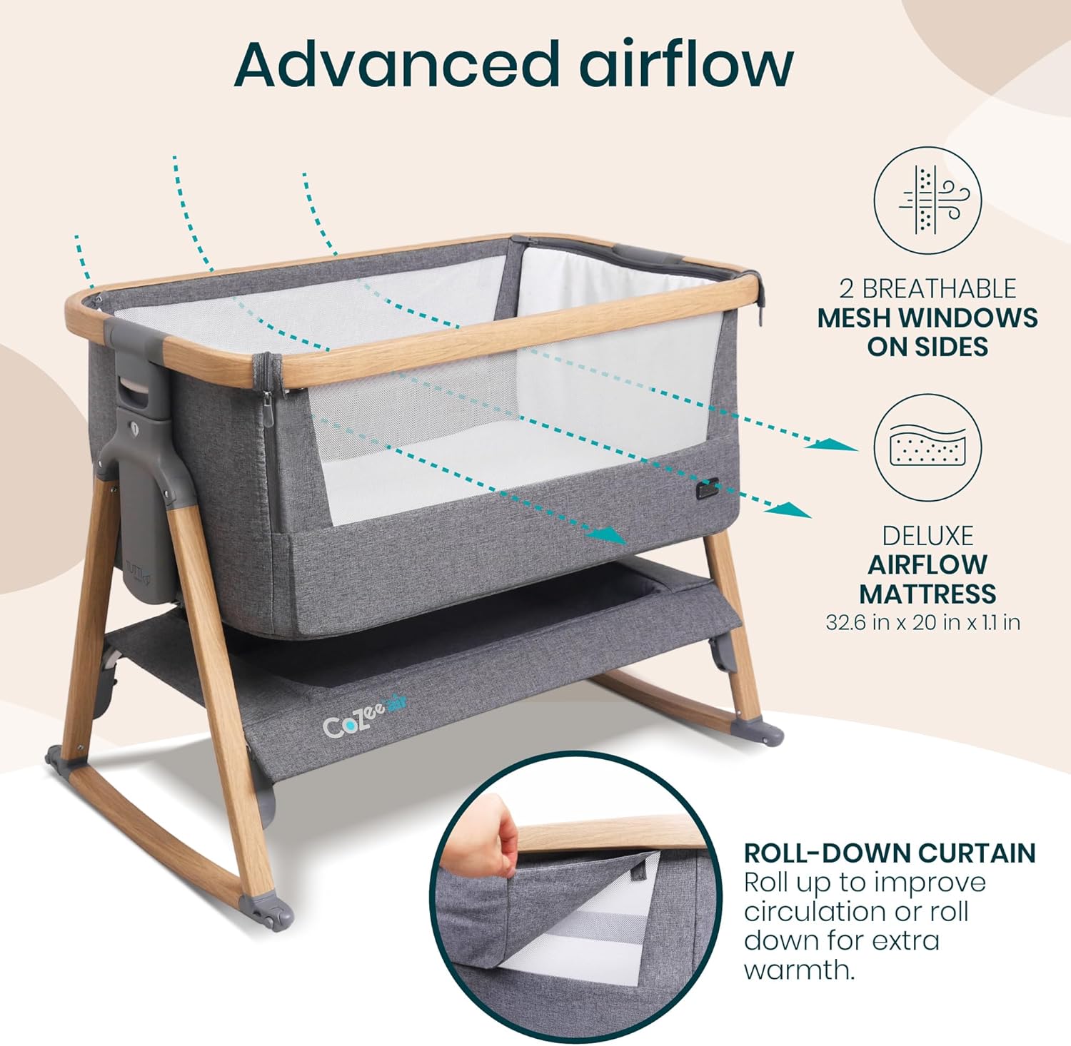 CoZee® Air Baby Bassinet & Bedside Sleeper - Rocking Bassinet for Baby, Fast-Folding with Travel