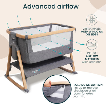 CoZee® Air Baby Bassinet & Bedside Sleeper - Rocking Bassinet for Baby, Fast-Folding with Travel
