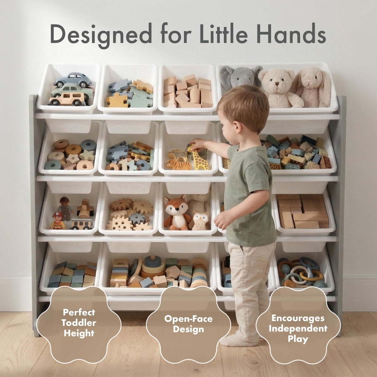 Humble Crew Kids Toy Organizer with 16 Bins, 4 Tier Storage for Playroom