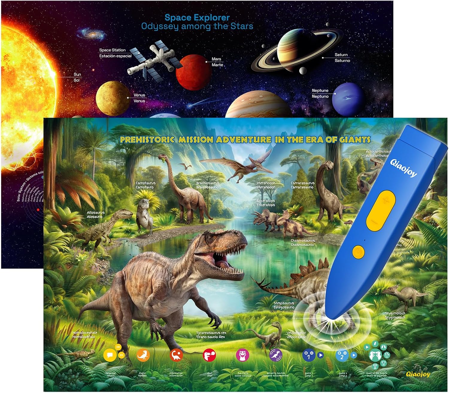 Bilingual Interactive for Kids Talking Dinosaur Space Poster for Kids Learning and Educational