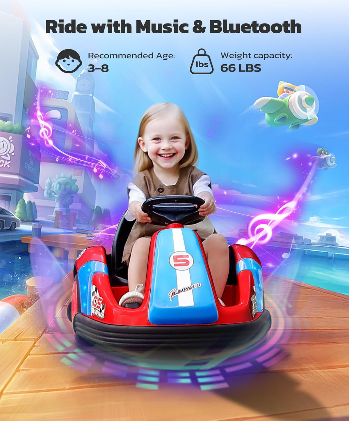 ELEMARA Bumper Cars for Kids with Big Wheels, 2.2 Mph, 12v Electric Ride On Toys with Remote