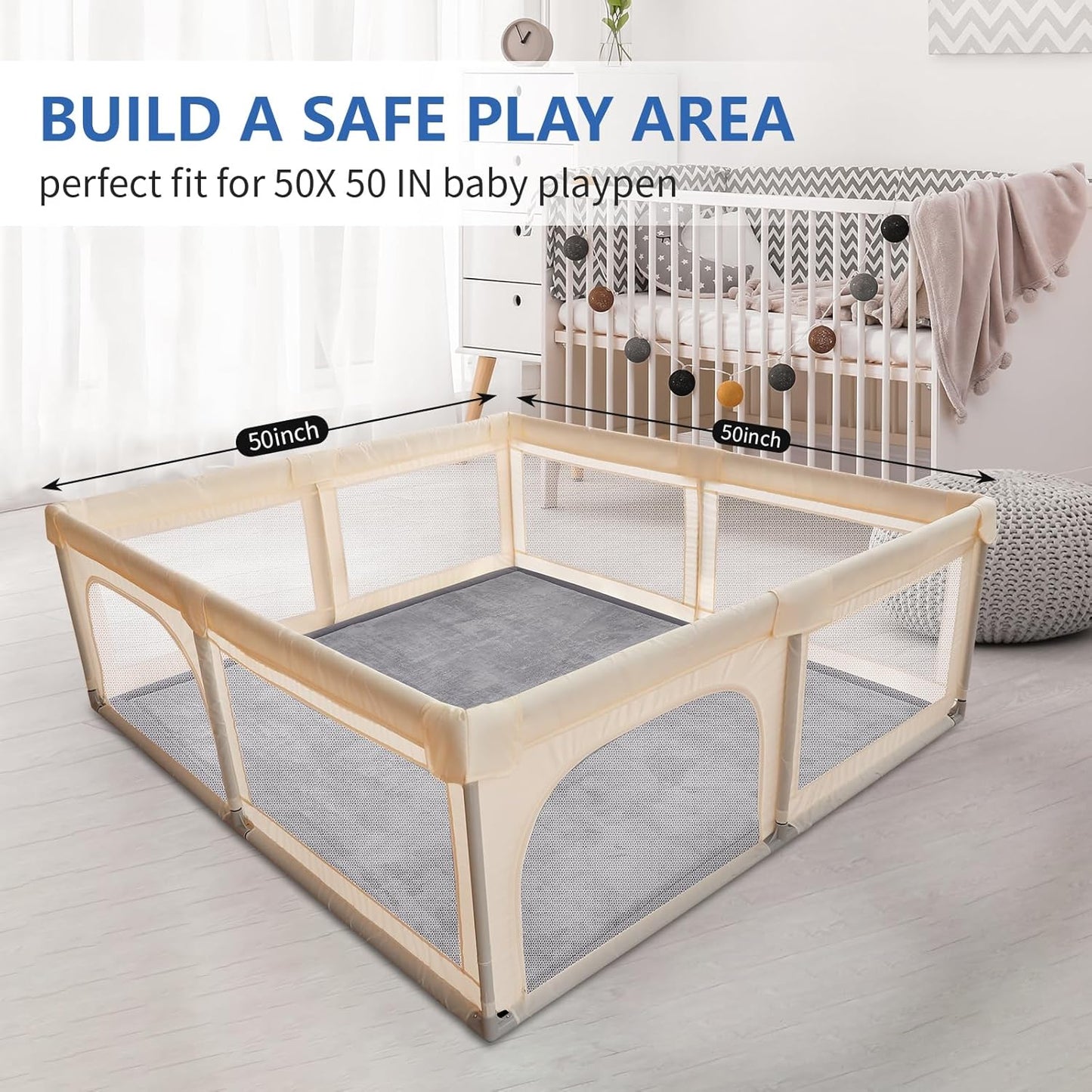 Ultra Soft Baby Play Mat for Floor,1.3" Thick Elasti-Foam 50x50 Playpen Mat for Toddlers Infant