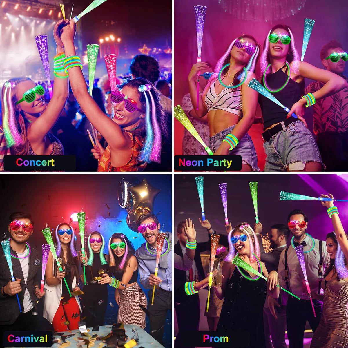 148 PCS Glow in the Dark Party Supplies, 16 PCS Glow Fiber Optic Wands, 14 PCS LED Glasses, 100 PCS