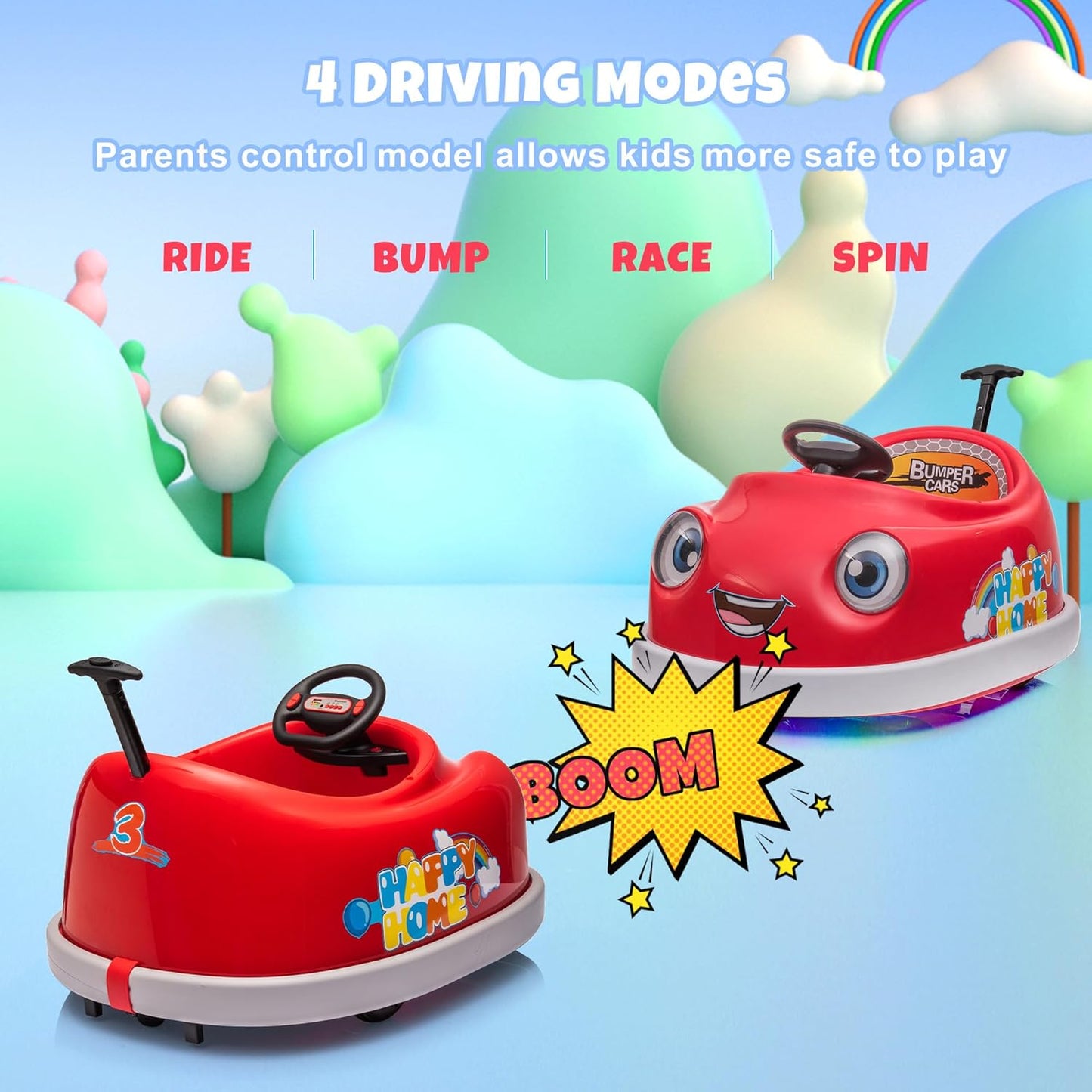 12V Dual Battery Electric Ride on Kids Bumper Car w/Remote Control,360 Degree Spin,Push Rod Rocker