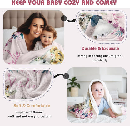 Personalized Baby Blanket with Name Custom Animals Blanket for Infant Toddler Newborn Customized