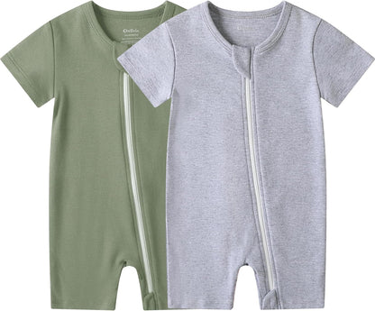 Owlivia Baby Short Sleeve Summer Romper Set, 2 Pack Tank Jumpsuit for Girls and Boys, Cartoon One
