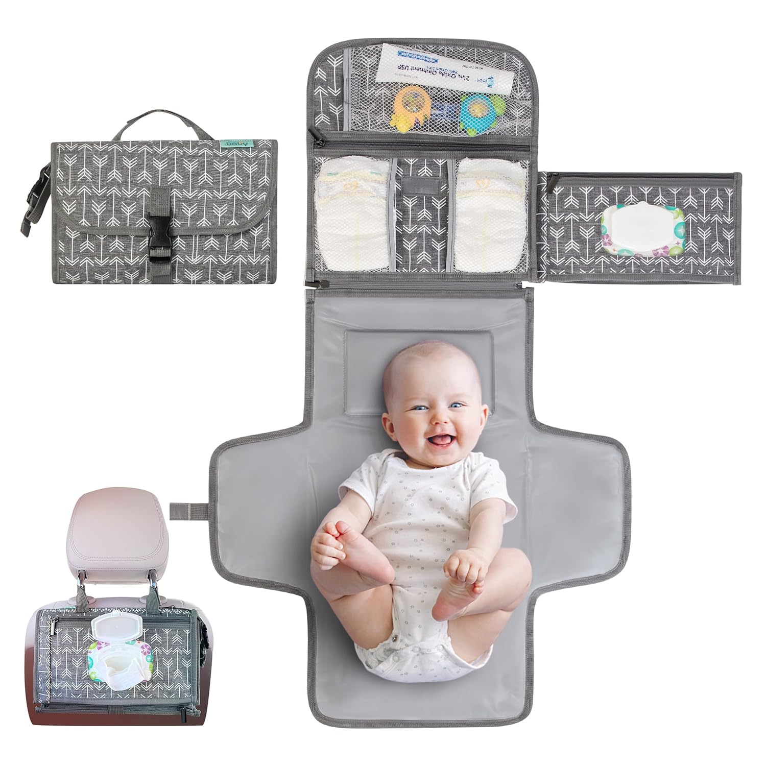 Kopi Baby Portable Diaper Changing Pad - Baby Diaper Changer Travel Bag with Wipes Pocket, Smart