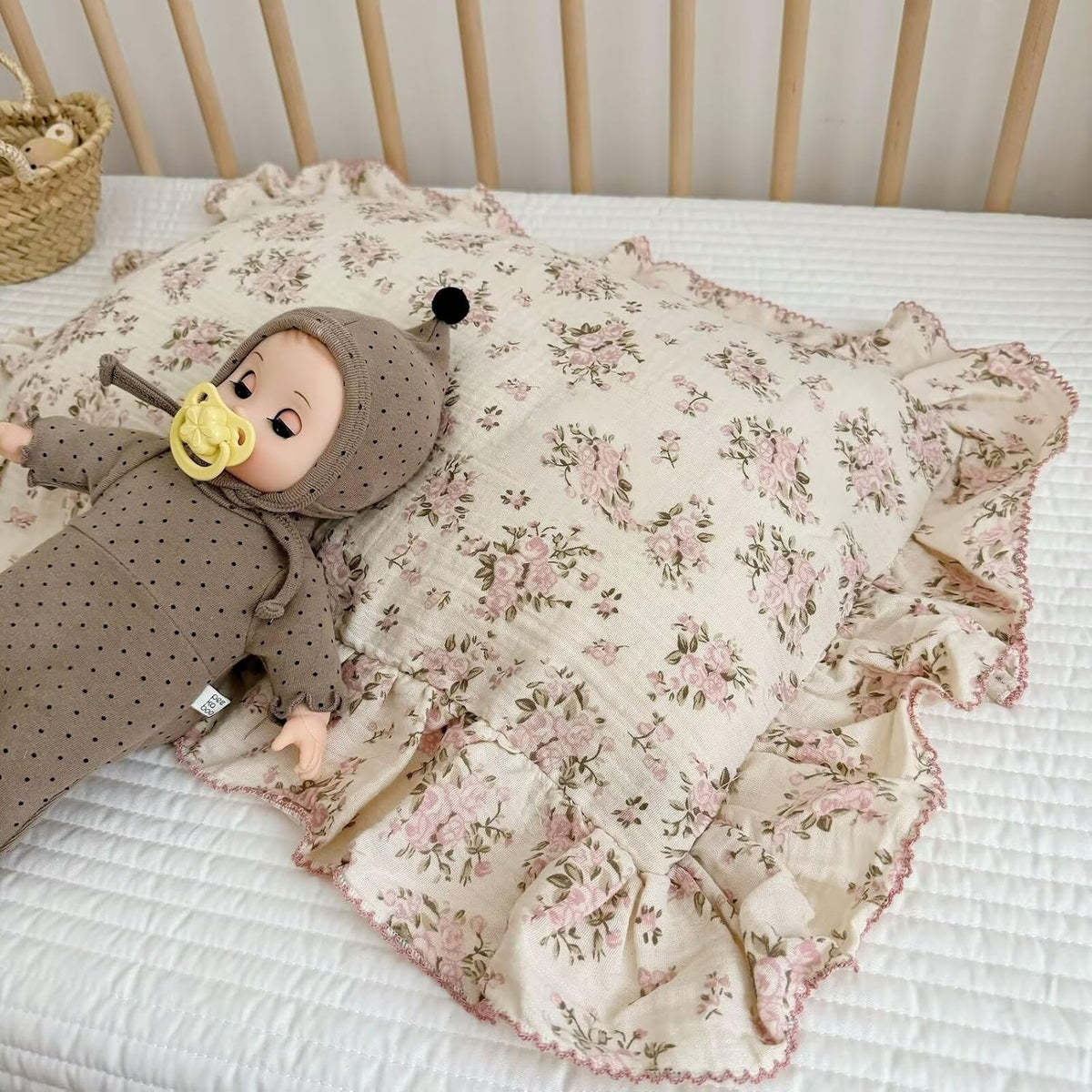 BuLuTu Muslin Cotton Toddler Pillowcases 14"x20", Shabby Chic Pink Floral Kids Pillow Cases Fit
