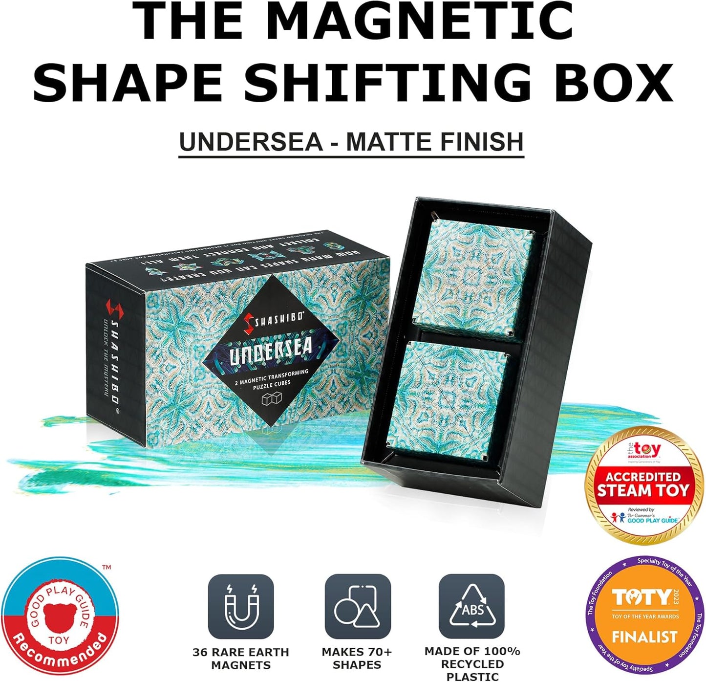 SHASHIBO Shape Shifting Box - Award-Winning, Patented Fidget Cube w/ 36 Rare Earth Magnets