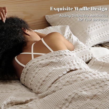 PHF 100% Cotton Waffle Weave Blanket Queen Size, Soft Lightweight Breathable Cozy Summer Blankets