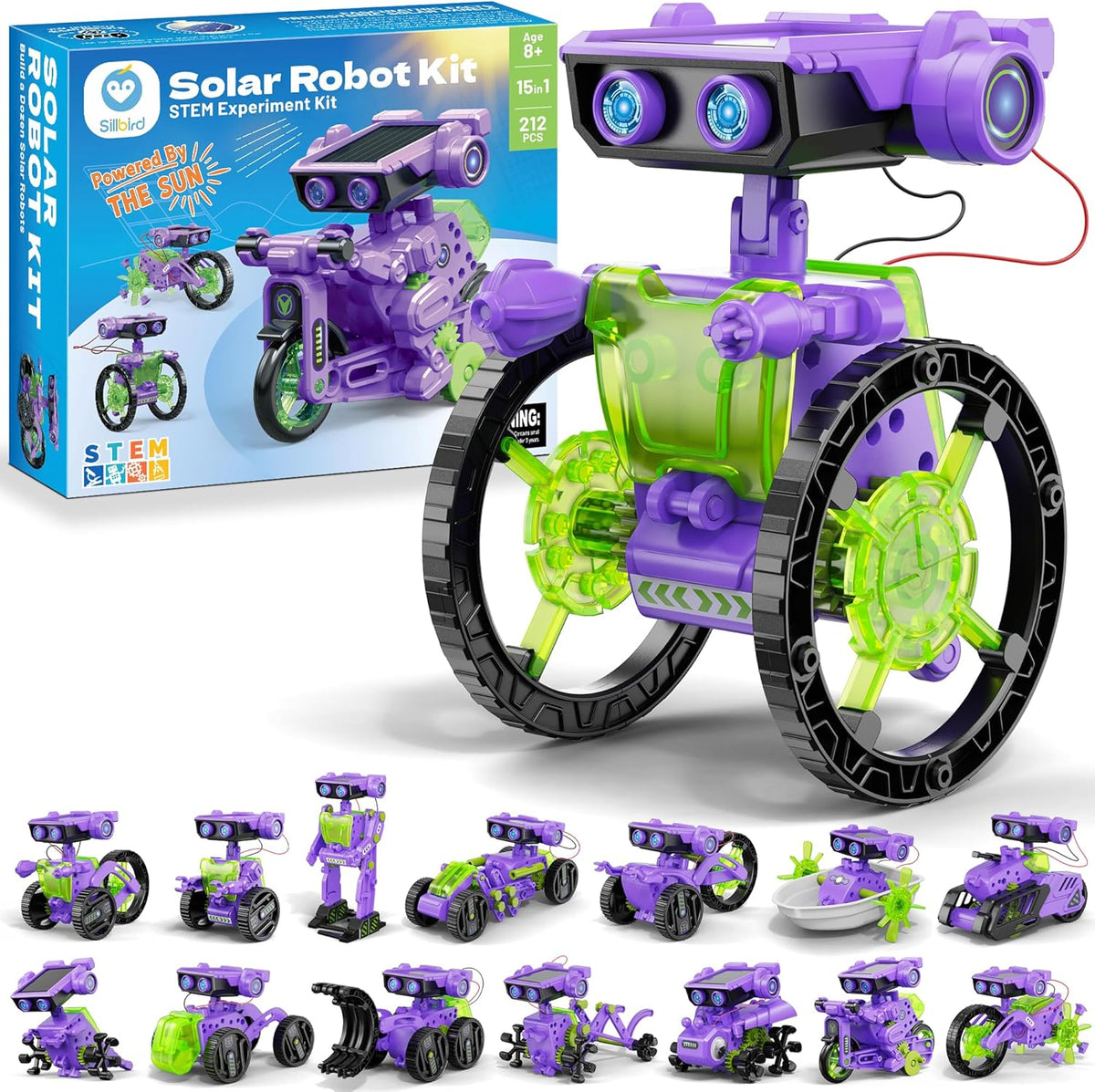 Sillbird Solar Building Robot Kit STEM Gift for Boys Aged 8-12, DIY 15-in-1 Science Educational