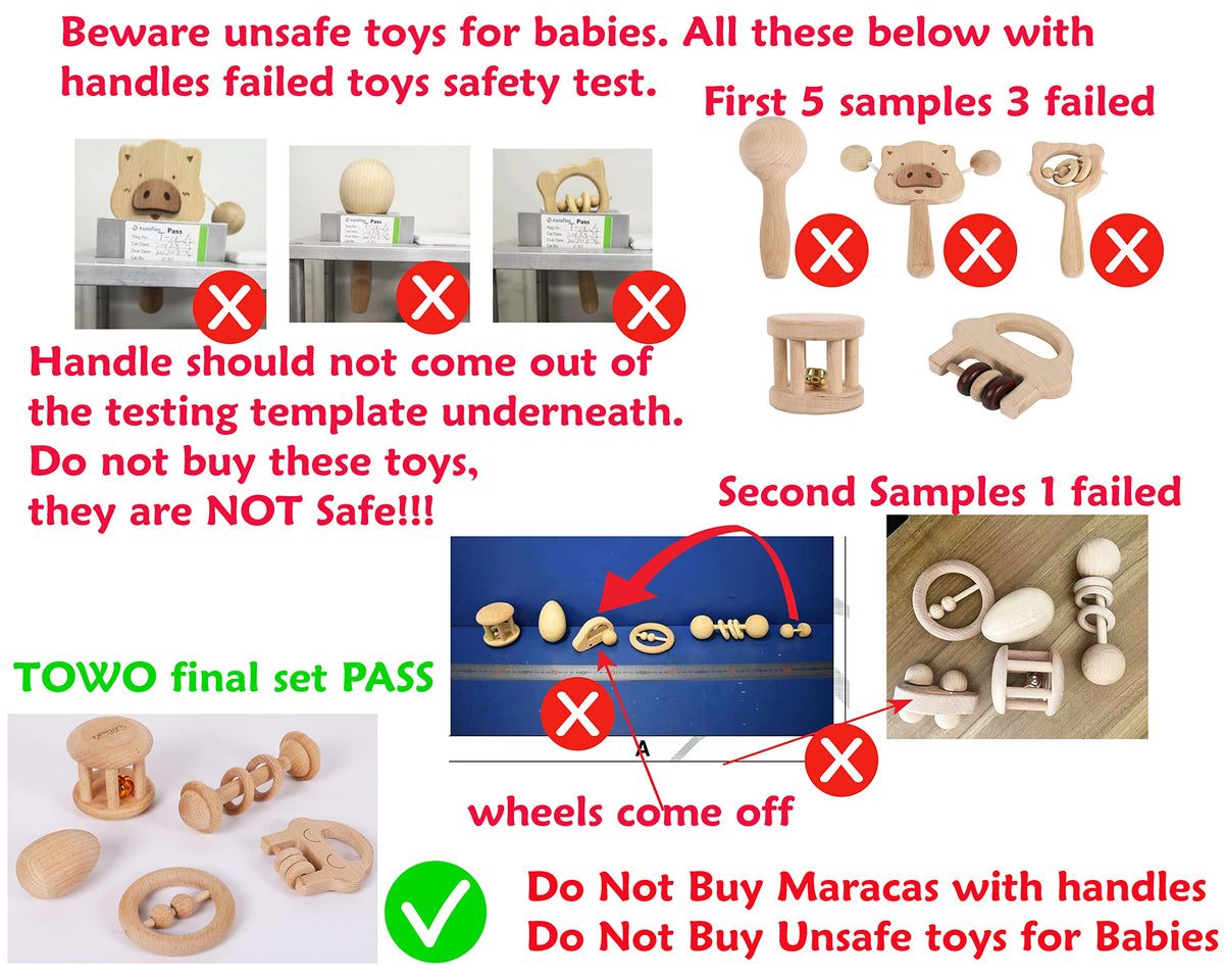 TOWO Wooden Baby Rattles Maracas, Musical Shaker Toy for Infants