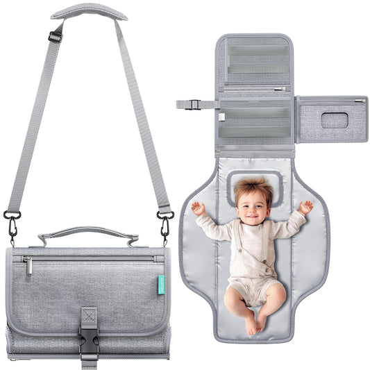 Portable Diaper Changing Pad with Shoulder Strap, Detachable Travel Changing Pad with Baby Wipes