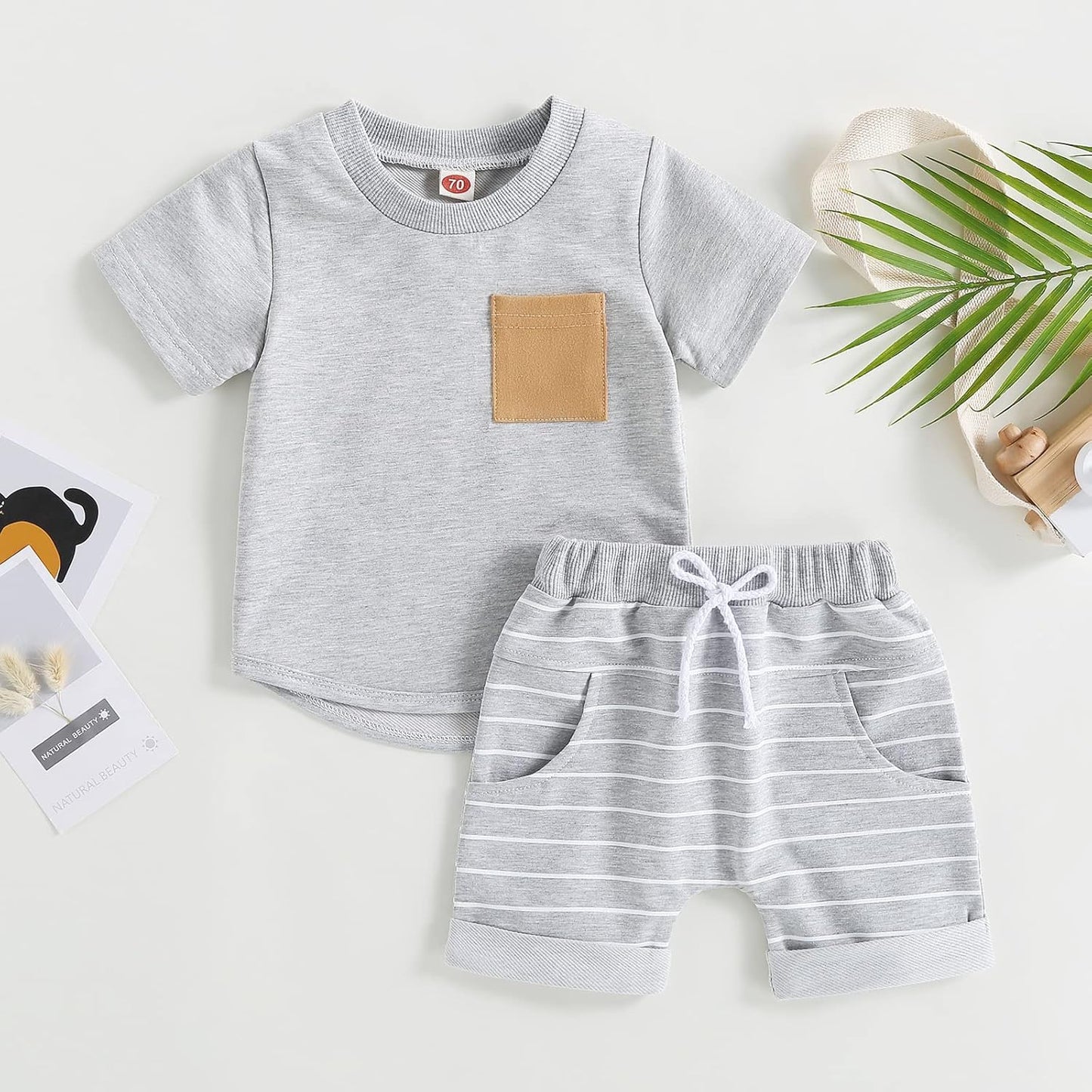 fhutpw Baby Toddler Boy Clothes Summer Outfits 6 12 18 24 Months Patchwork Short Sleeve T Shirt &