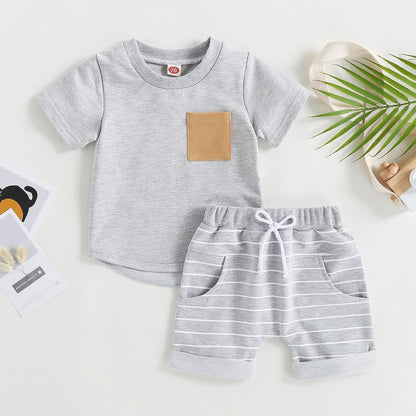 fhutpw Baby Toddler Boy Clothes Summer Outfits 6 12 18 24 Months Patchwork Short Sleeve T Shirt &