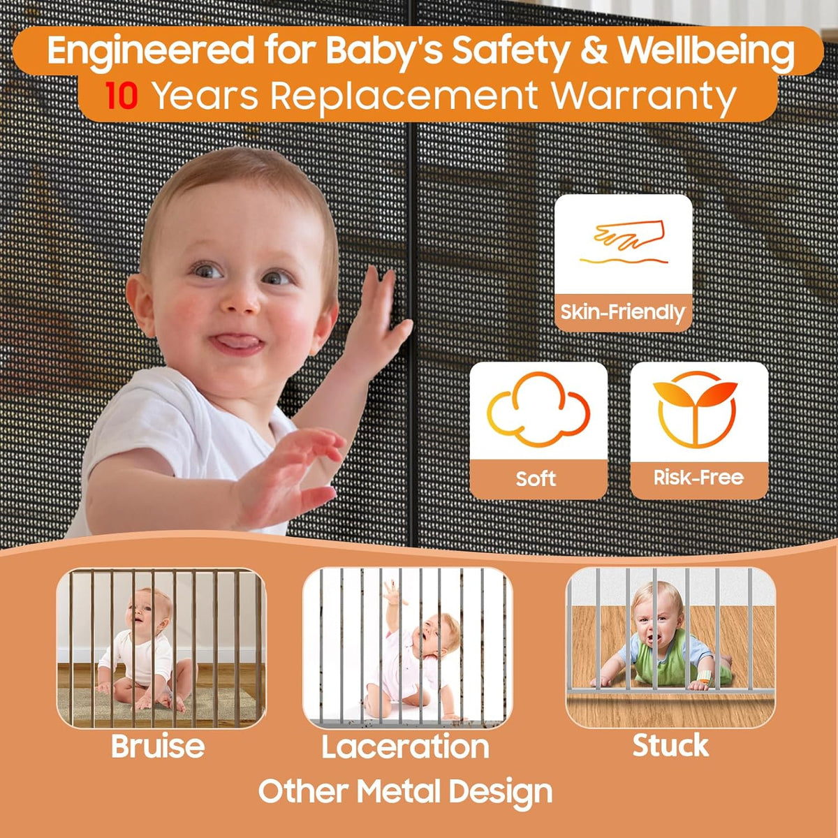 160" Retractable Baby Gates, 42" Extra Tall Upgraded Baby Gate with Reinforced Strip Design
