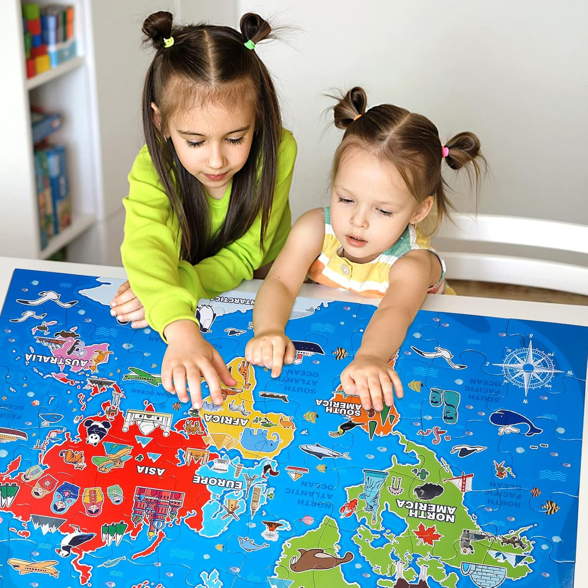 Jumbo Floor Puzzle for Kids,World Map Jigsaw Geography Puzzles,48 Piece Globe Atlas Puzzle with