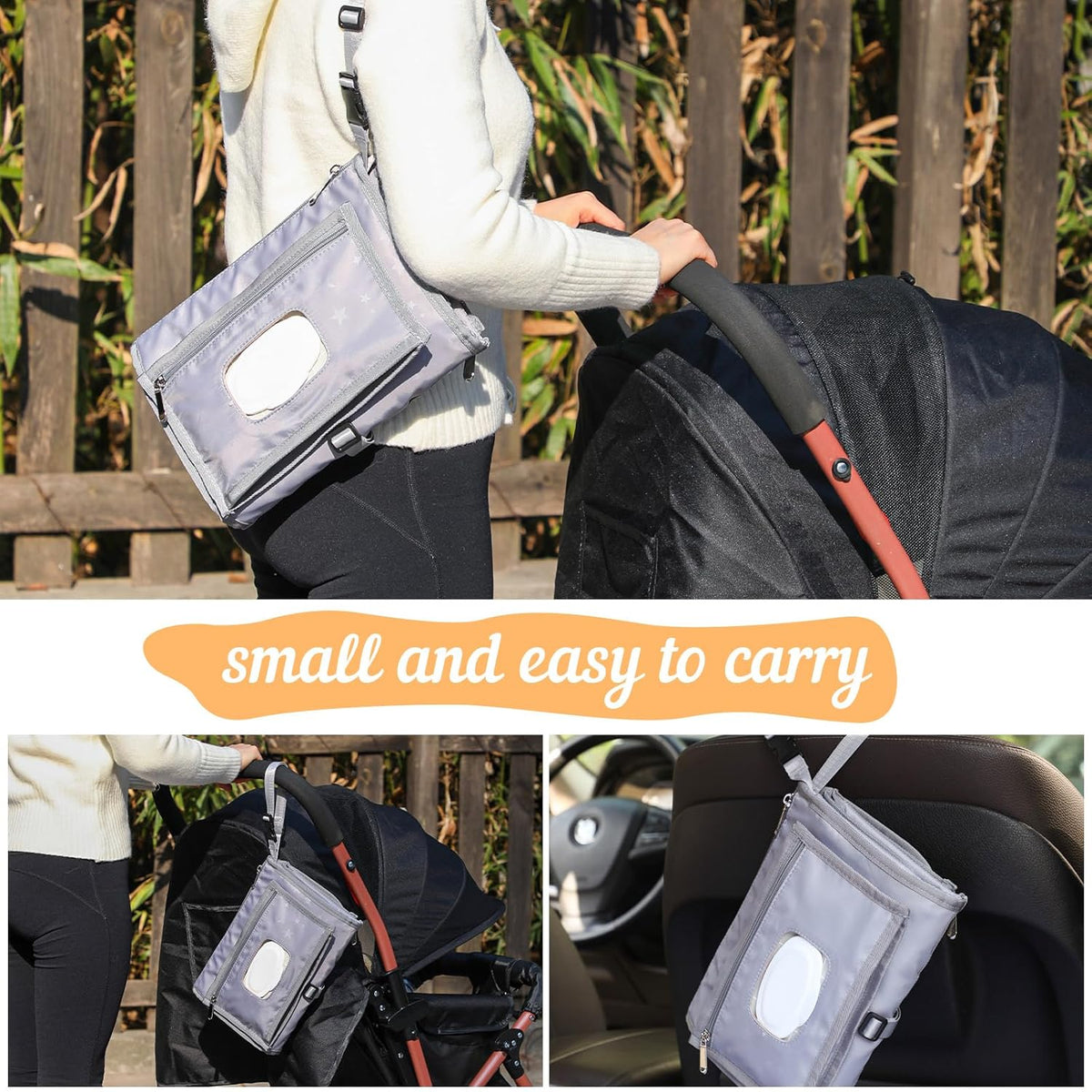 Portable Baby Diaper Changing Pad with Wipe Dispenser and Waste Bag Dispenser Detachable Diaper