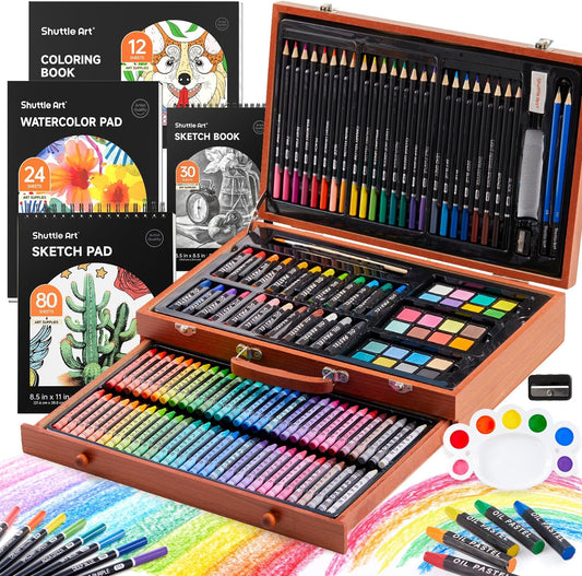 Shuttle Art 149 Piece Deluxe Art Set, Art Supplies in Wooden Case, Painting Drawing Art Kit with
