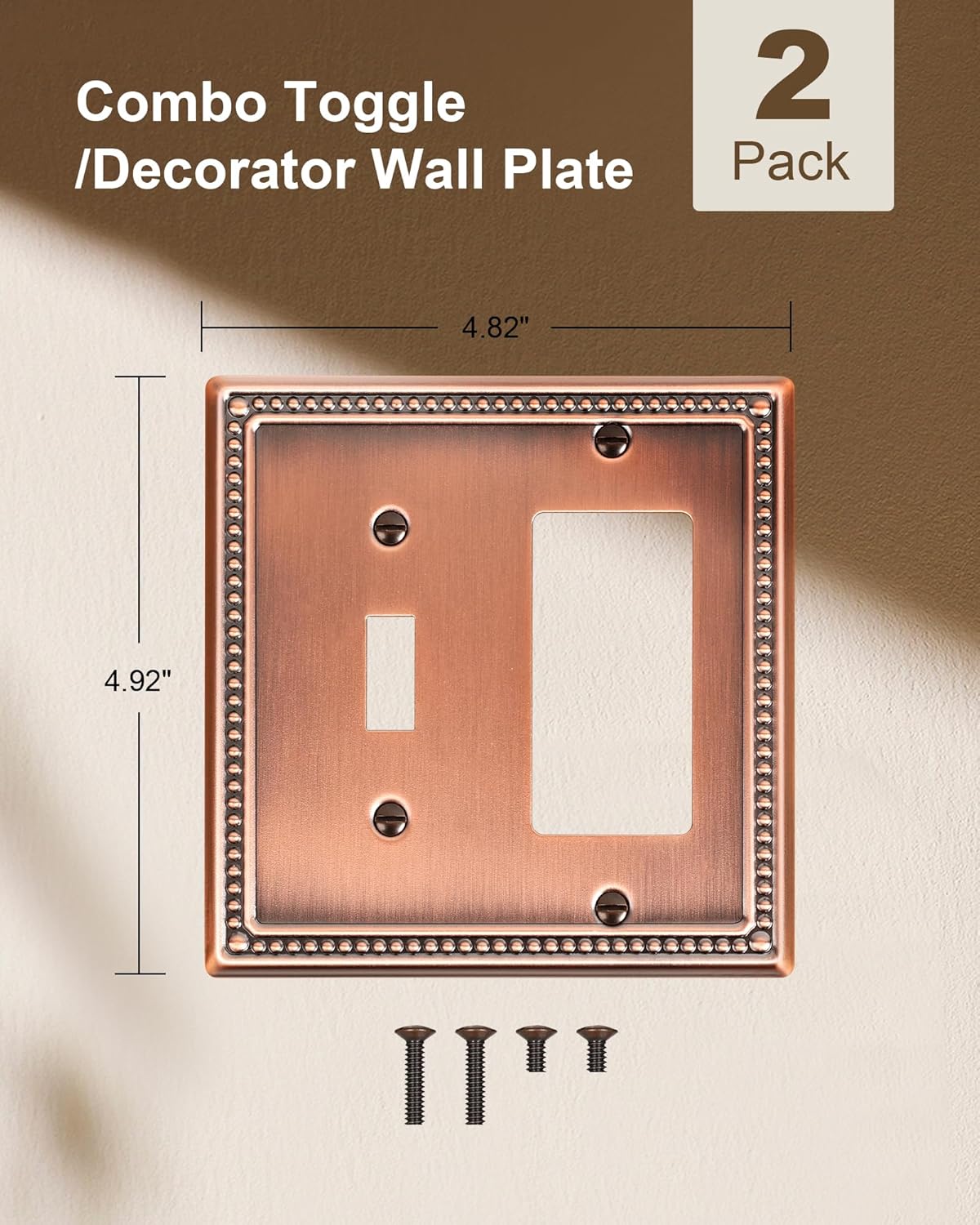 2-Pack Combo Toggle/Decorator Light Switch Cover Plate, Pearls Decorative Electrical Outlet Covers
