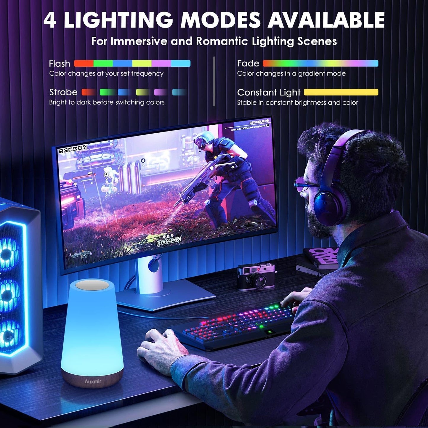 Night Light, Dimmable Touch Lamp for Bedroom, 13 RGB Colors & 5 Brightness, Portable Rechargeable