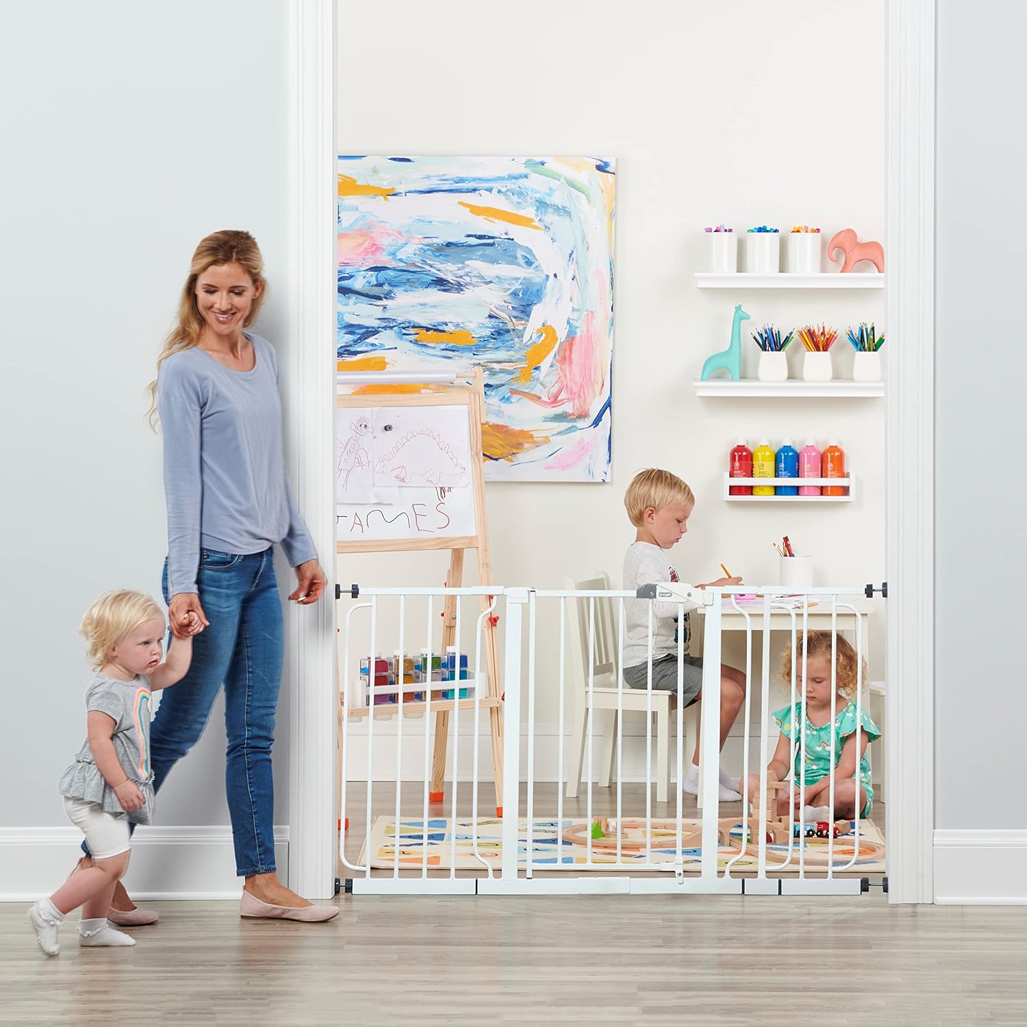 Regalo 56-Inch Extra WideSpan Walk Through Baby Gate, Includes 4-Inch, 8-Inch and 12-Inch