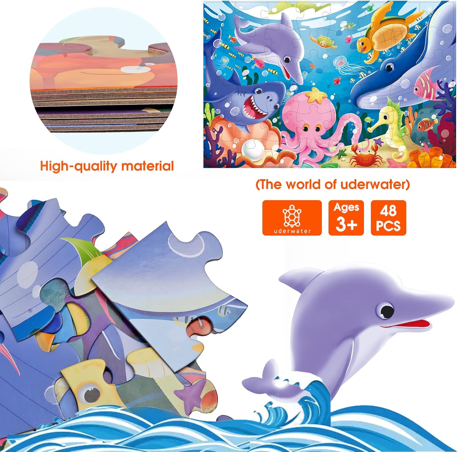 Jumbo Floor Puzzle for Kids Underwater Jigsaw Large Puzzles 48 Piece for Toddler Children Learning