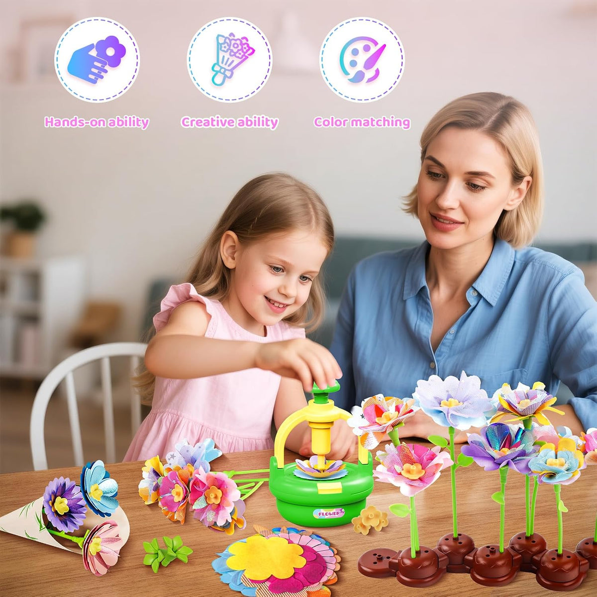 Plunack Flower Bouquets Toys for Kids Age 4-8, Flower Press Kit DIY Flowers Making Craft Kit for 4
