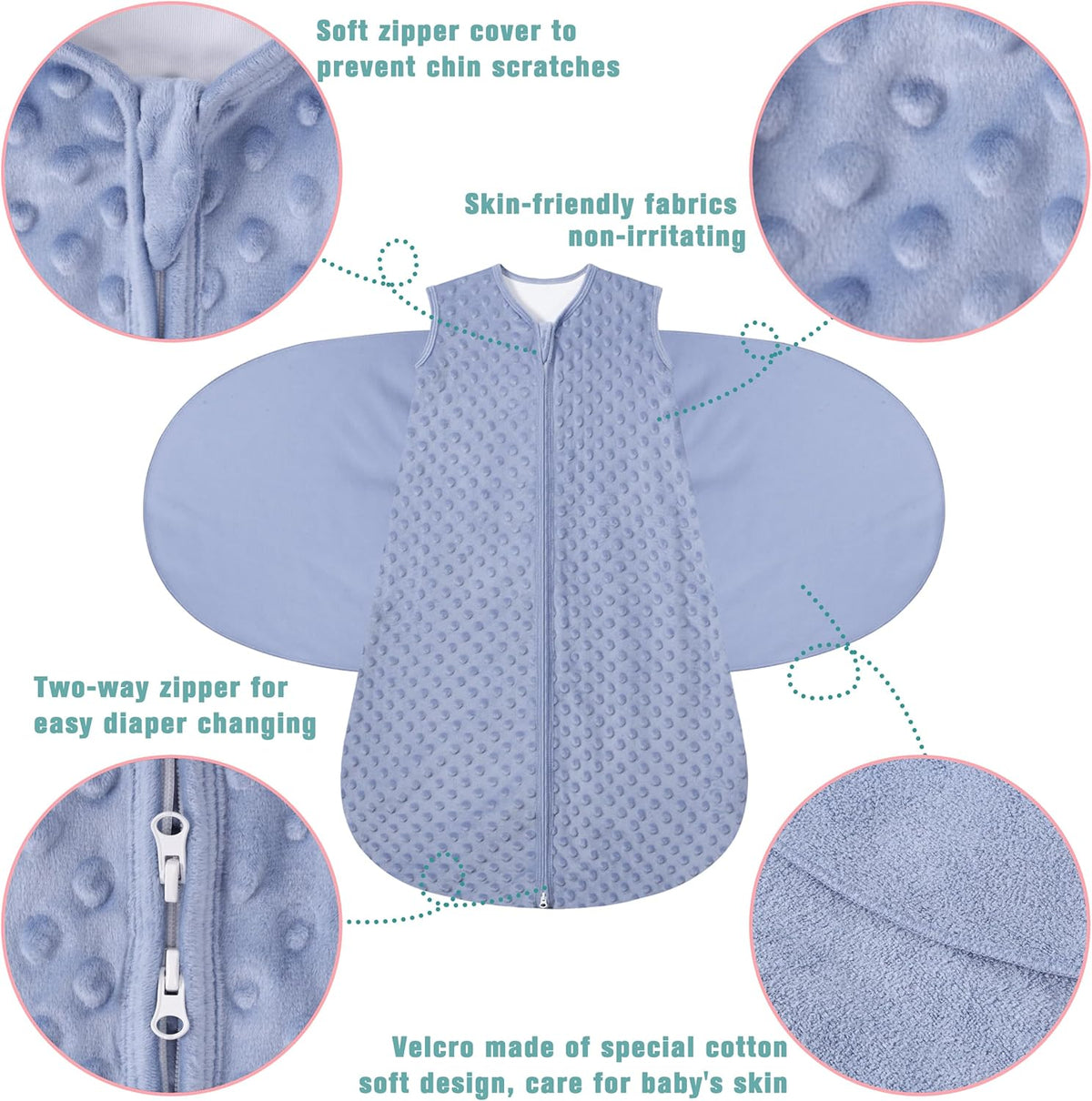 Fleece Newborn Sleep Sack Baby Swaddle,3-Way Adjustable Wearable Blanket,2 Pack Fleece Swaddling