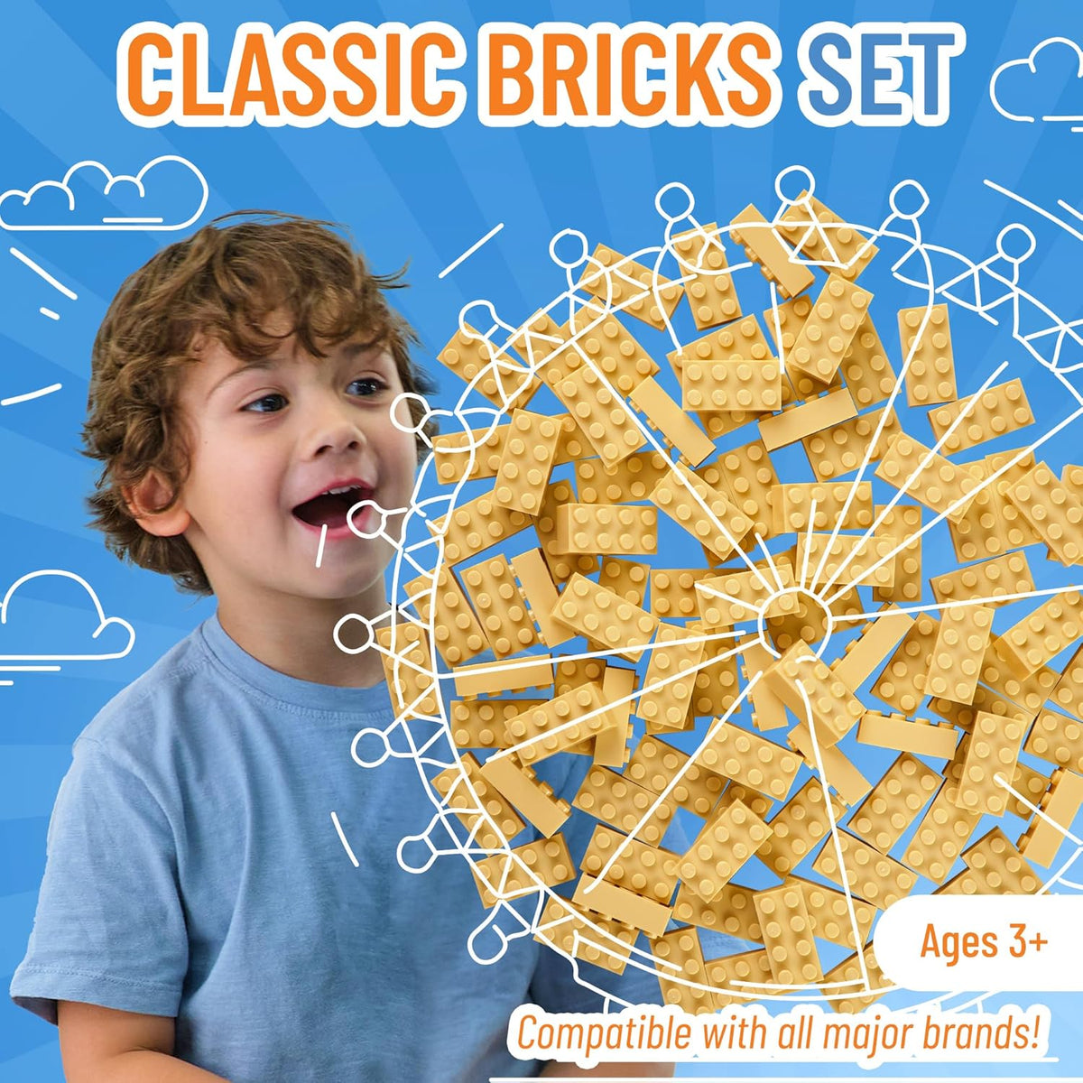 Strictly Briks Classic Bricks Starter Kit, Sand, 96 Pieces, 2x4 Studs, Building Creative Play Set