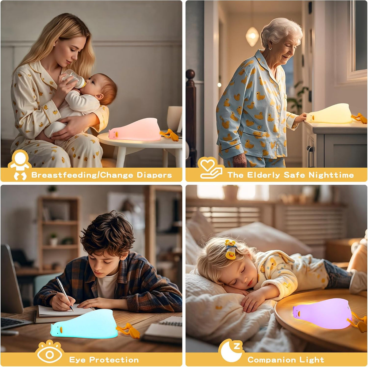 Cute Duck Night Light with Color Changing, APP/Tap Control Fun Lying Flat Ducky Lamp with Blind Box