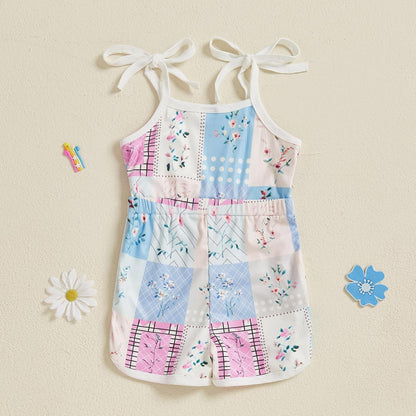 WZTYYDS Toddler Baby Girl Summer Clothes Floral Romper Tie-Up Strap Halter Jumpsuit Infant Summer