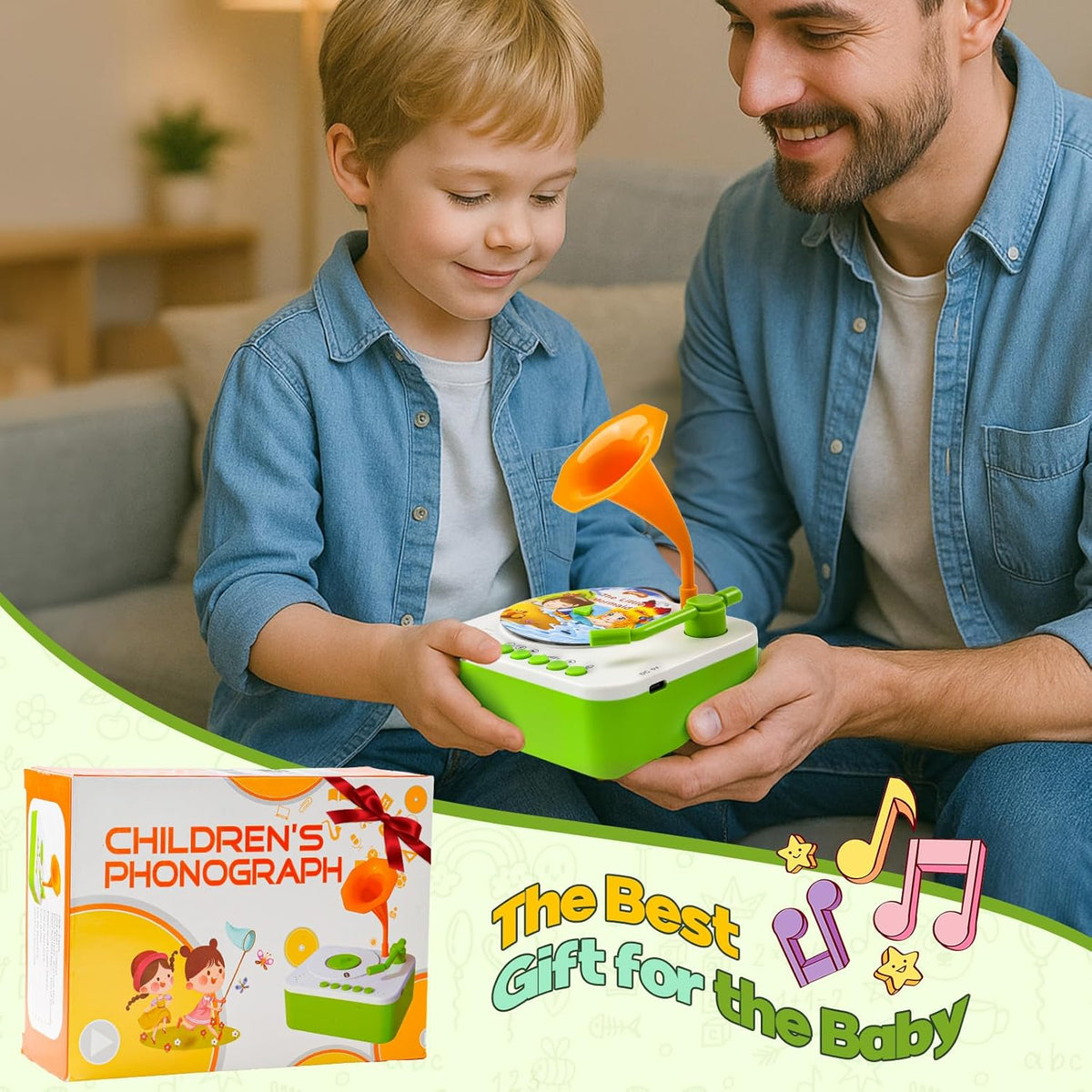 Kids Phonograph Toddler Record Player， with 96 Learning Cards, Early Education Machine Record