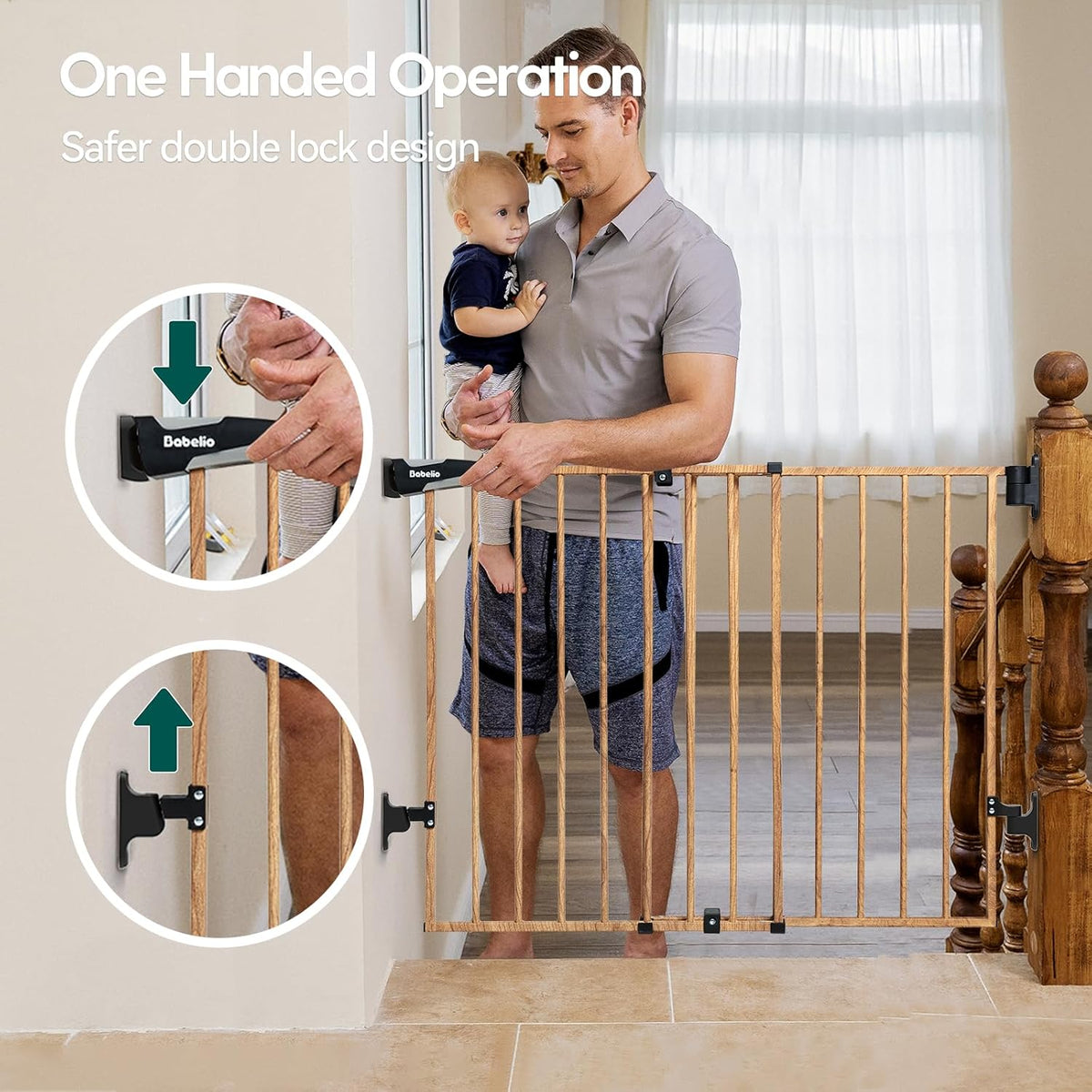 Babelio 26-43" No Bottom Bar Baby Gate for Babies, Elders and Pets, 2-in-1 Hardware Mount Dog Gate