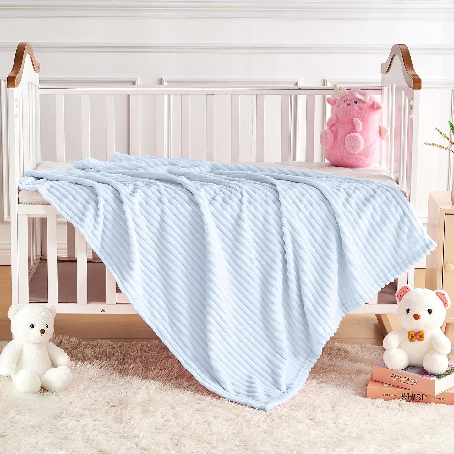 Soft Fleece Baby Blanket Ultra Cozy Blue Baby Blankets for Boys Warm and Lightweight Infant Toddler