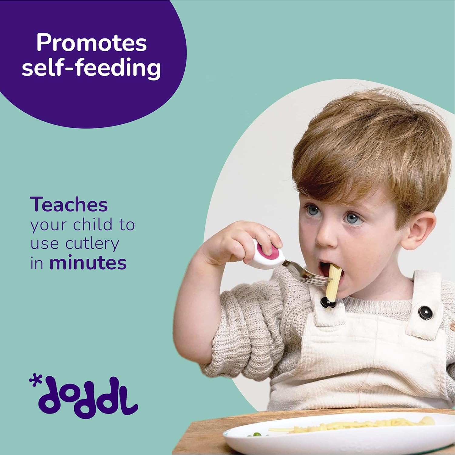 doddl Toddler Utensils, Ergonomic Fork Spoon and Knife Set for Self Feeding, Stainless Steel